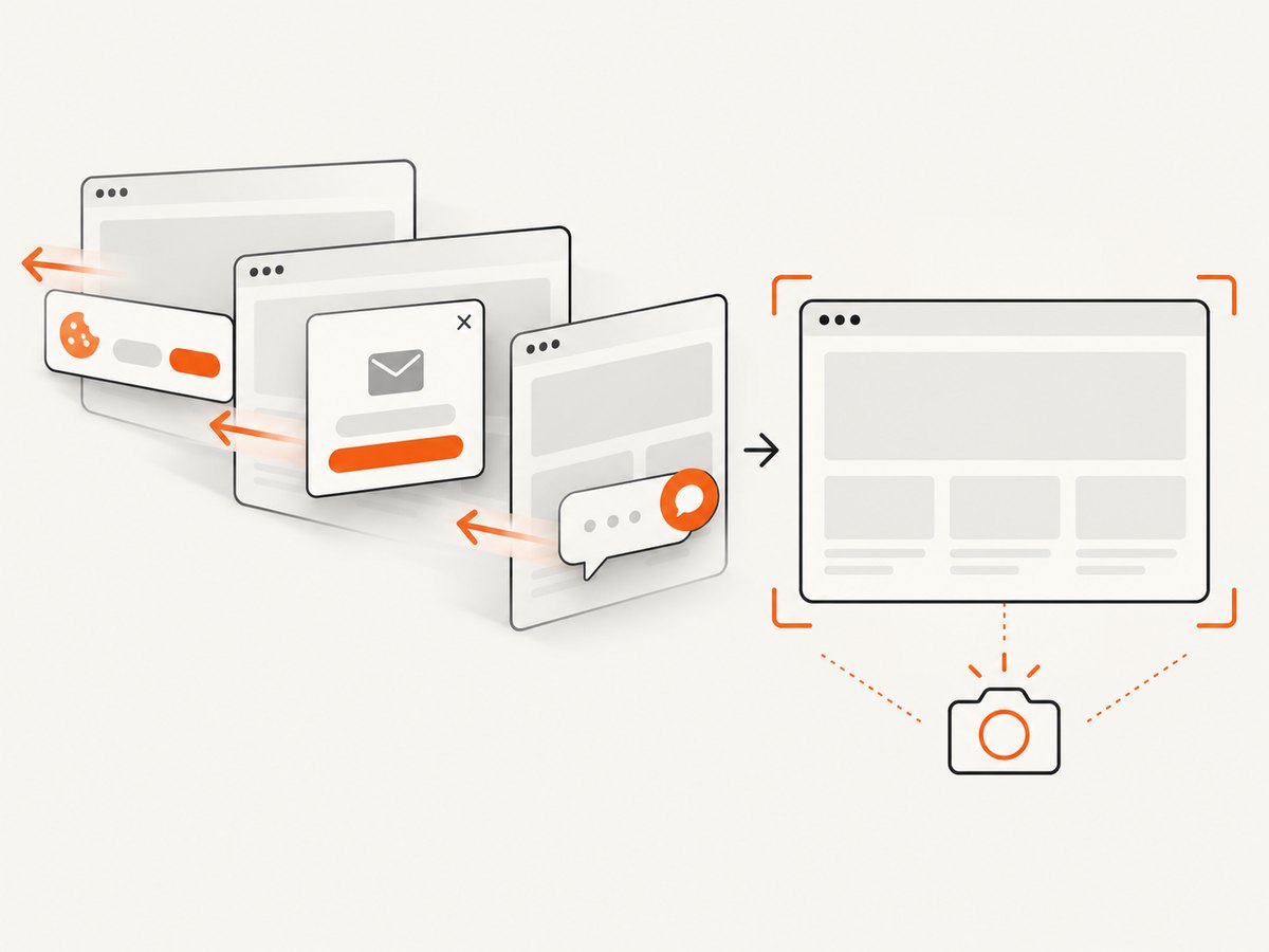 A clean capture makes visual checks easier by removing overlays that hide page content.