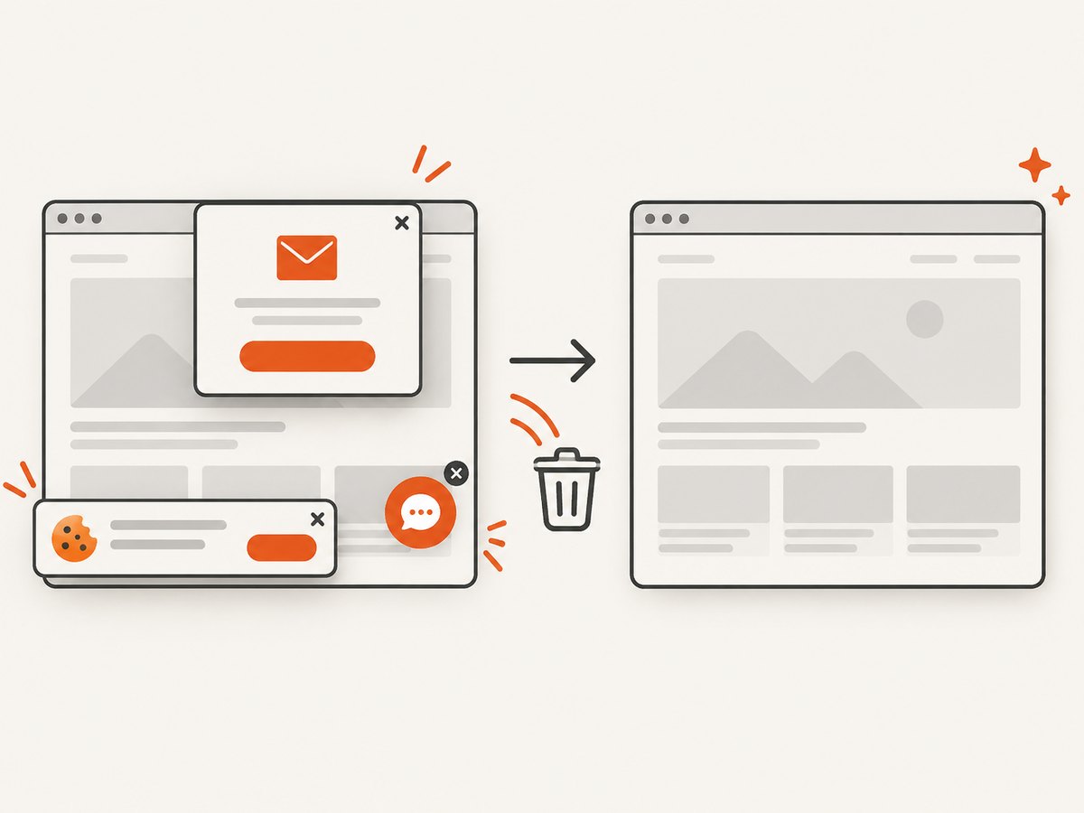Consent banners, popups, and chat widgets can obscure a page unless they are handled before capture.