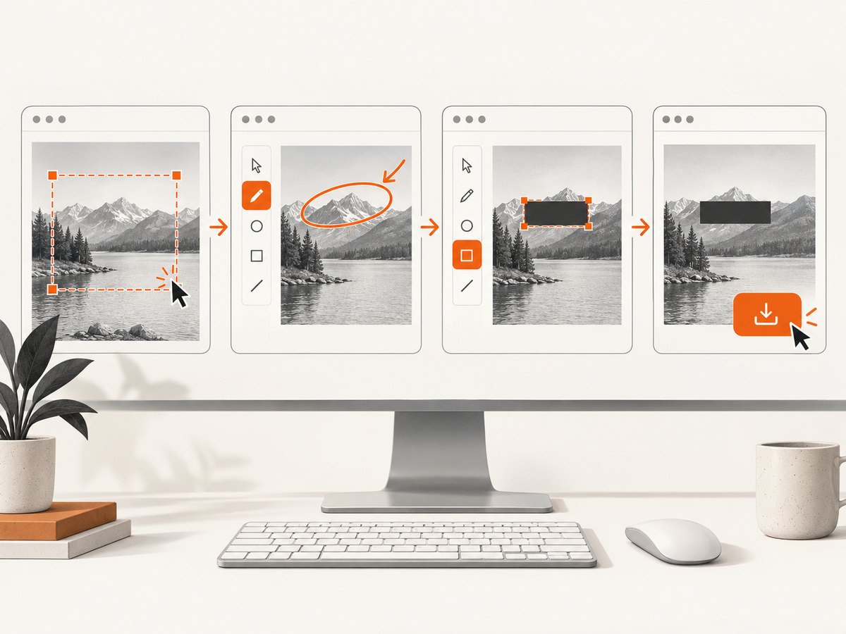 A reliable desktop capture workflow: select, edit, inspect and save.
