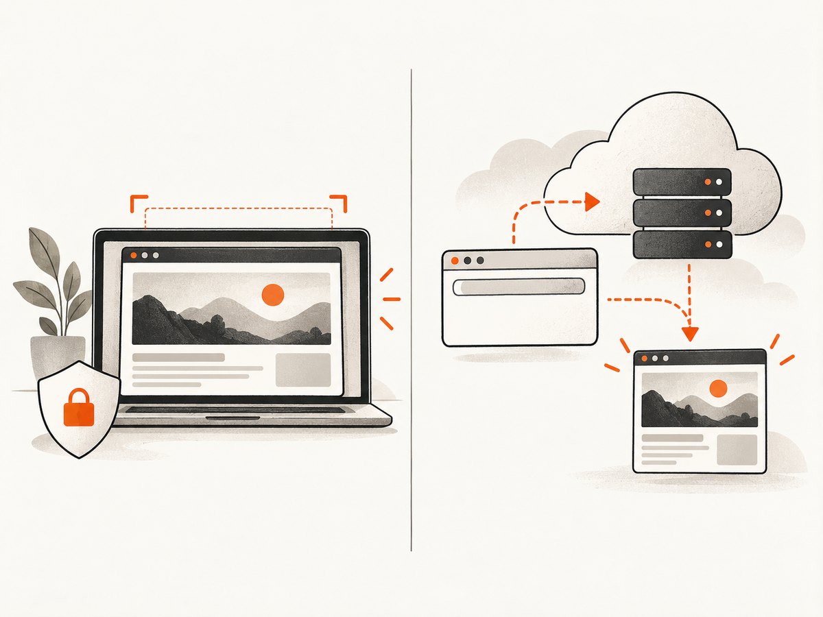 An open-tab capture and a hosted URL render use different workflows and have different privacy considerations.