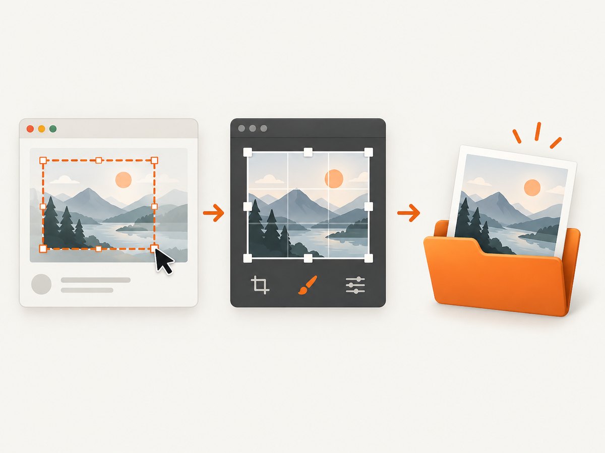 A typical Snipping Tool workflow: select, edit and save.
