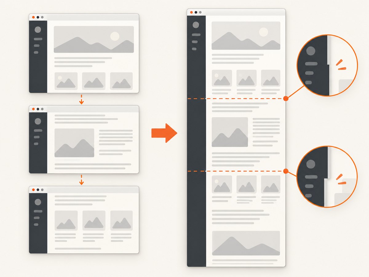 Scrolling capture combines viewport images, so fixed page elements need checking.