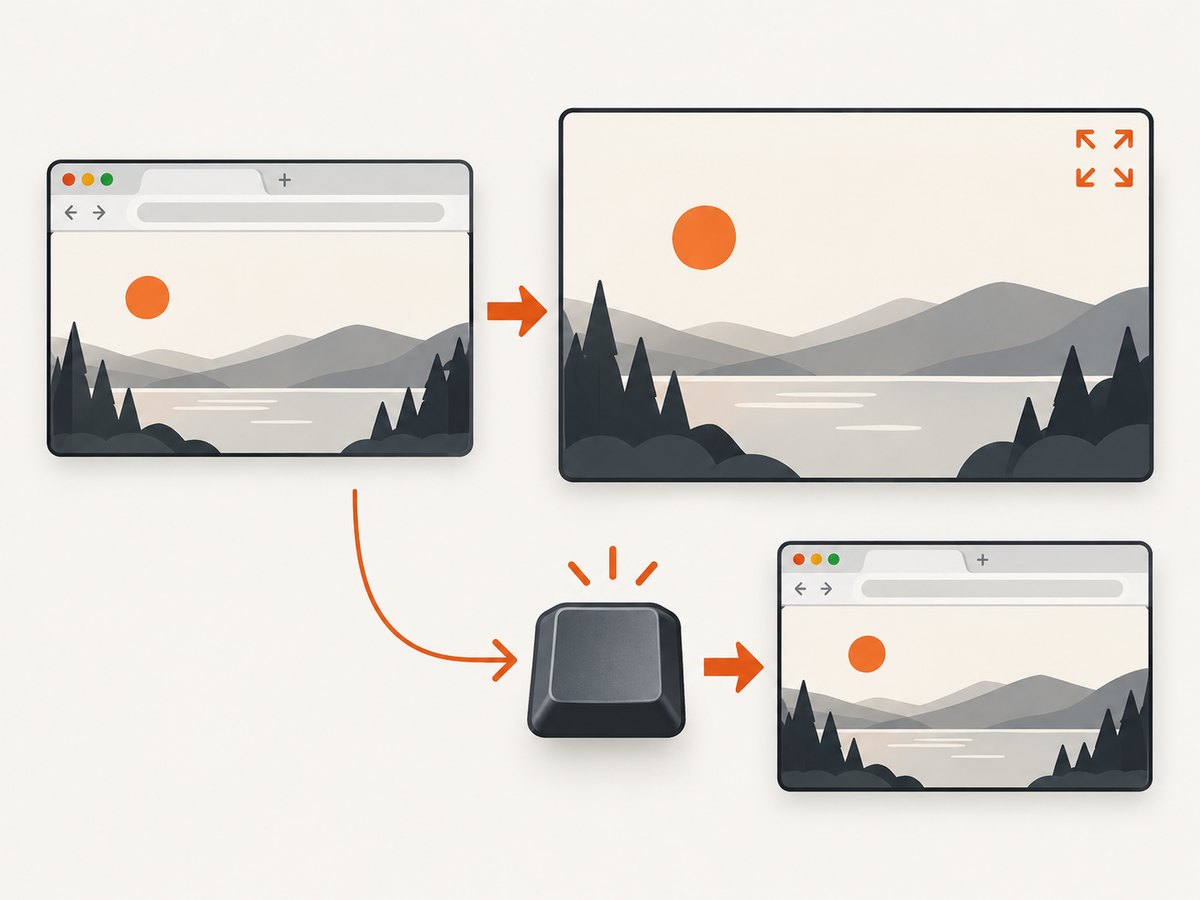 Full-screen mode hides the desktop browser frame; the platform shortcut restores it.