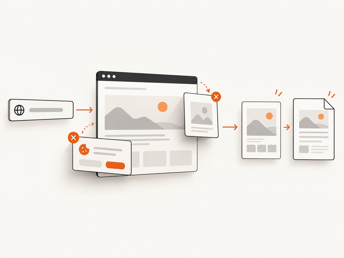 A capture service can remove consent banners and overlays before producing a clean screenshot.
