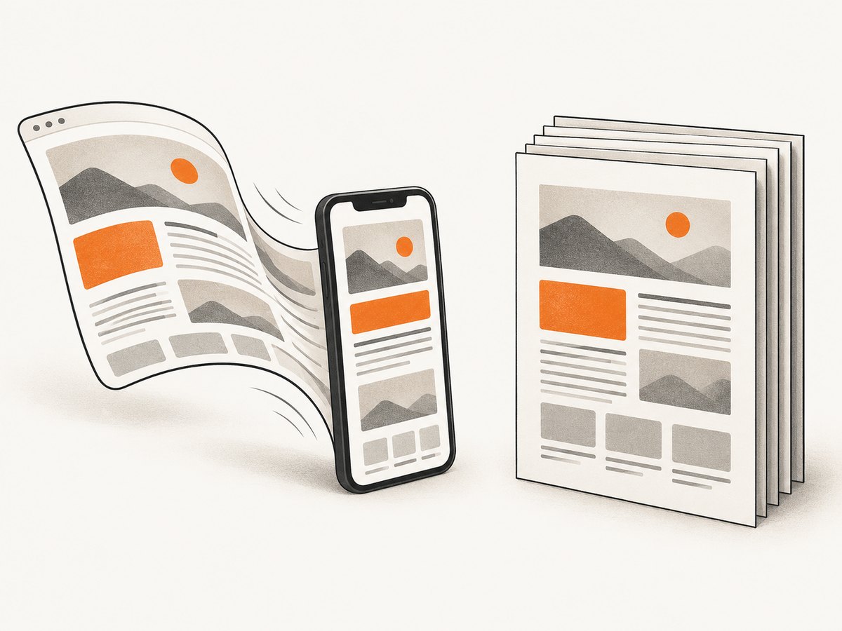 HTML can reflow to fit the screen, while PDF generally preserves page boundaries.