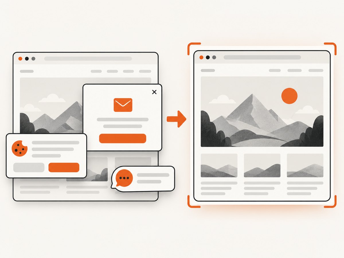 A capture service can remove common overlays before producing a clean page image.
