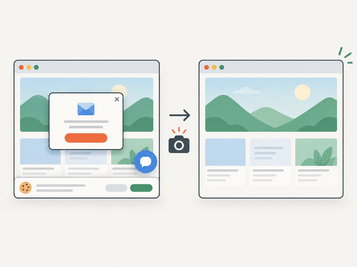 A clean capture flow can remove common overlays before producing the image.