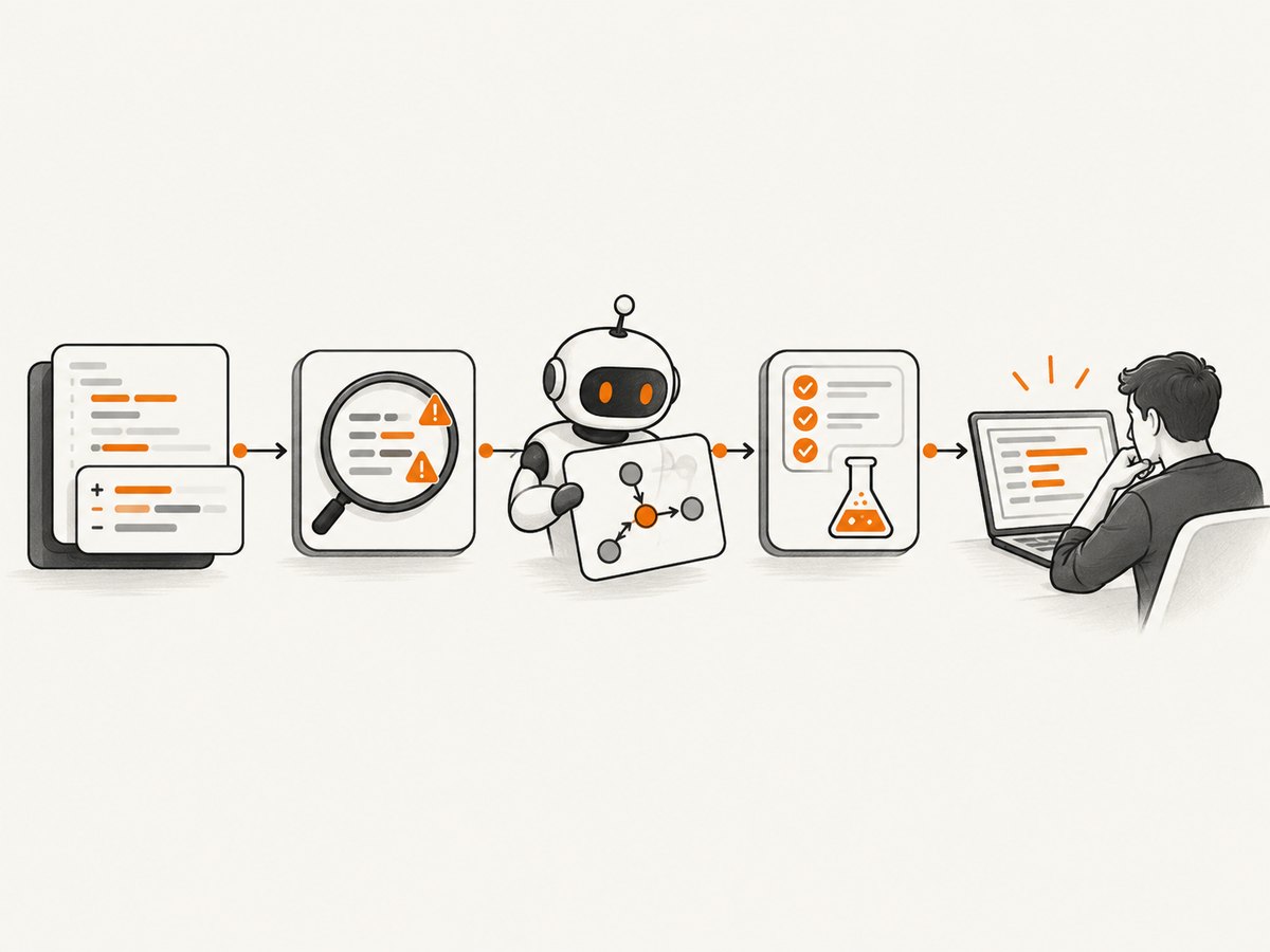 An agent can add context around scanner results and a proposed fix; each stage still needs evidence and review.
