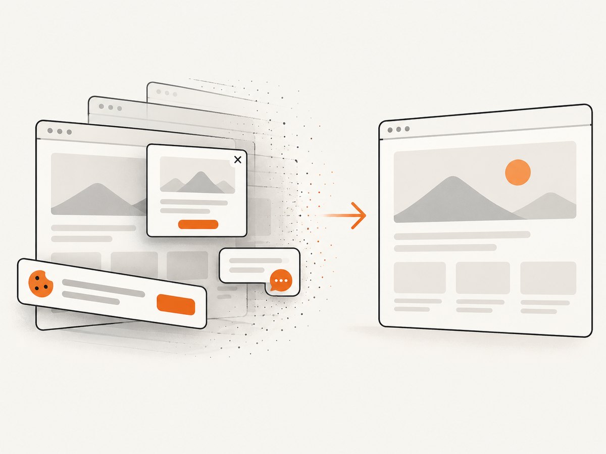 A capture service can remove common overlays before producing a clean page PDF or screenshot.
