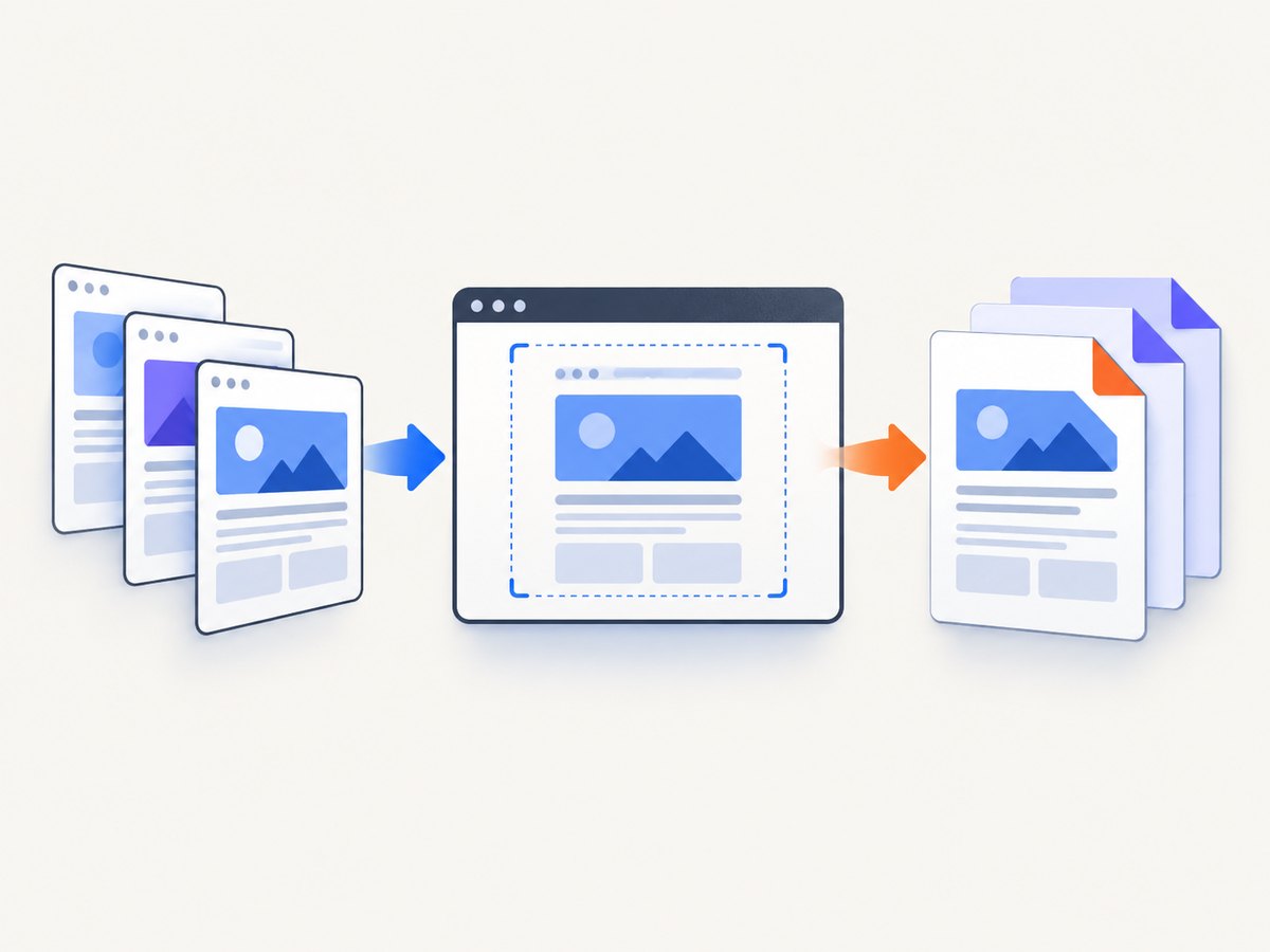 Each URL is rendered first; pdf-lib then copies the resulting pages into one ordered document.