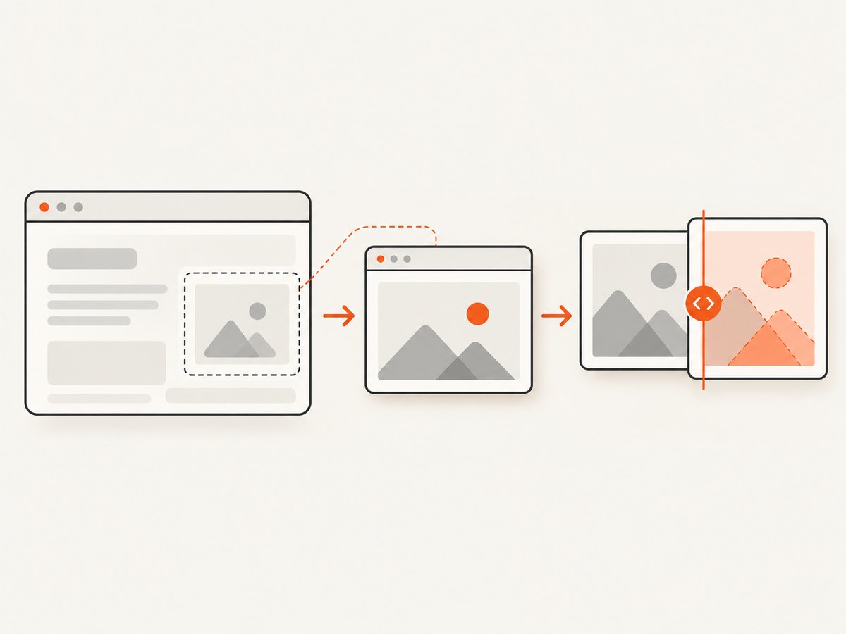 A stable iframe target flows into a screenshot baseline and a visual diff.