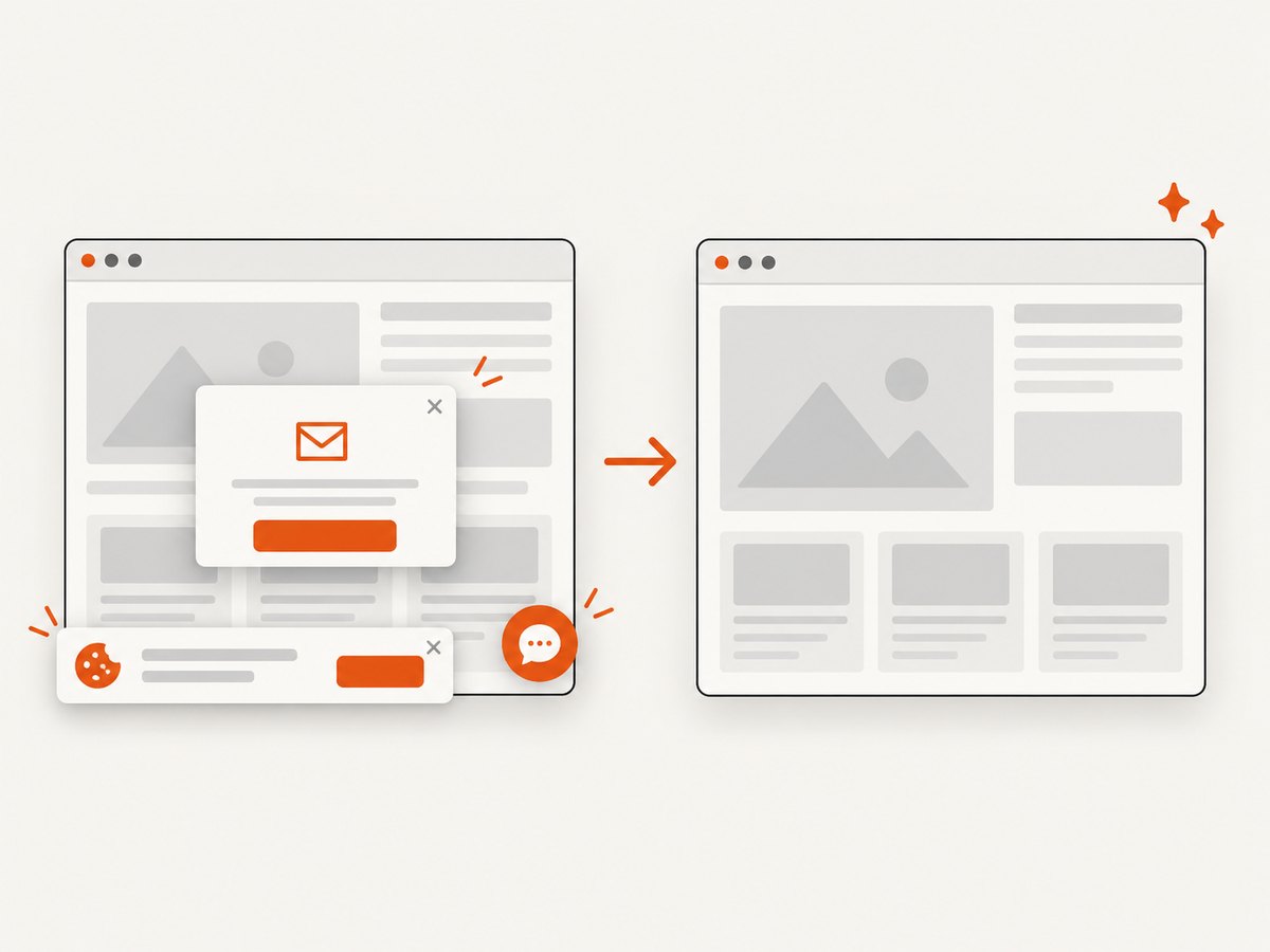 Screenshot preparation can remove consent banners, popups and chat widgets before the image is captured.