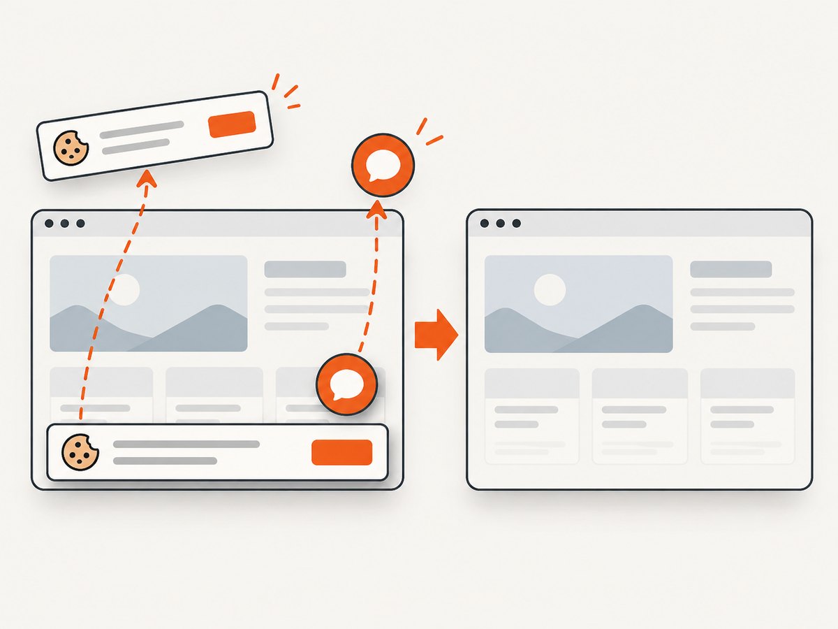 Cleanup steps remove consent banners, popups, and chat widgets before a capture.
