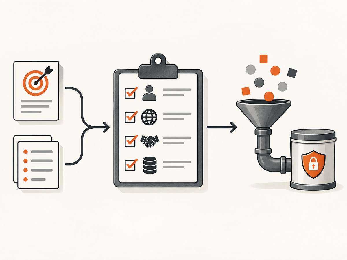 Assess purpose, source signals, data and vendor terms before collection begins.