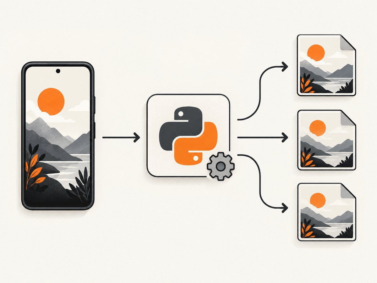 ADB streams the PNG to Python, where Pillow writes the format that fits the workflow.