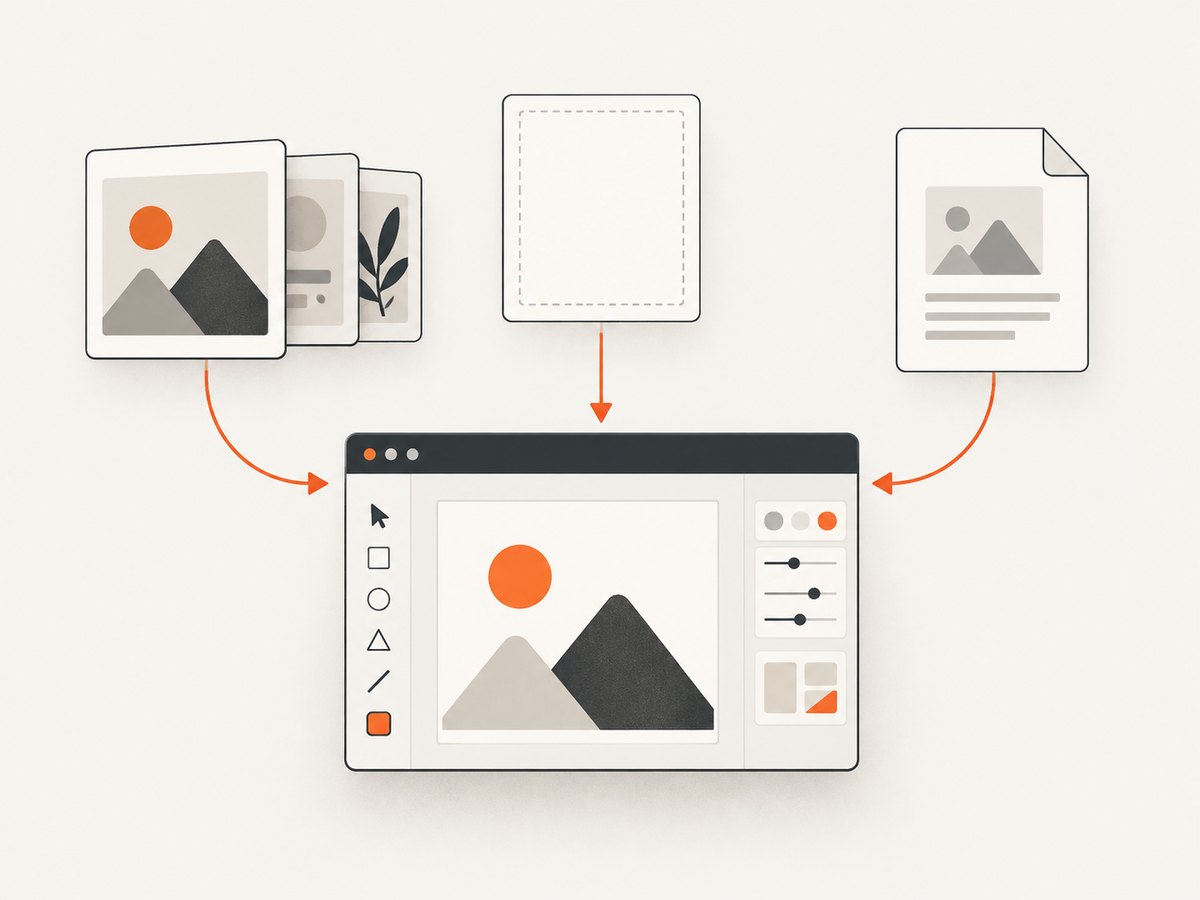 The starting workflow determines whether users browse templates, begin with a blank canvas, or open an existing document.