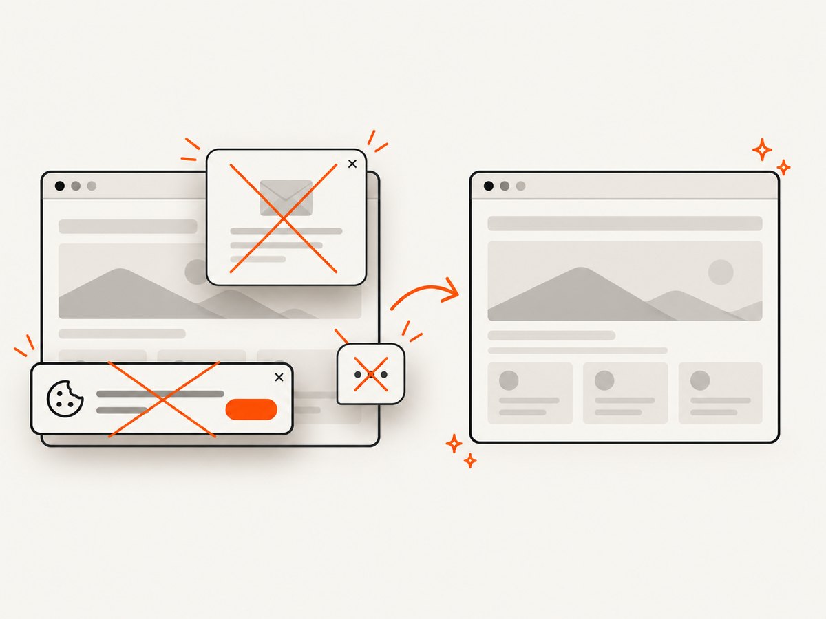 A clean capture removes common consent and overlay elements before the image is returned.