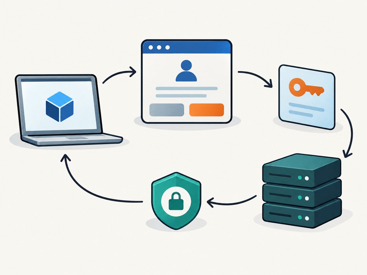 The client exchanges a browser-approved authorization code for a token before calling MCP tools.