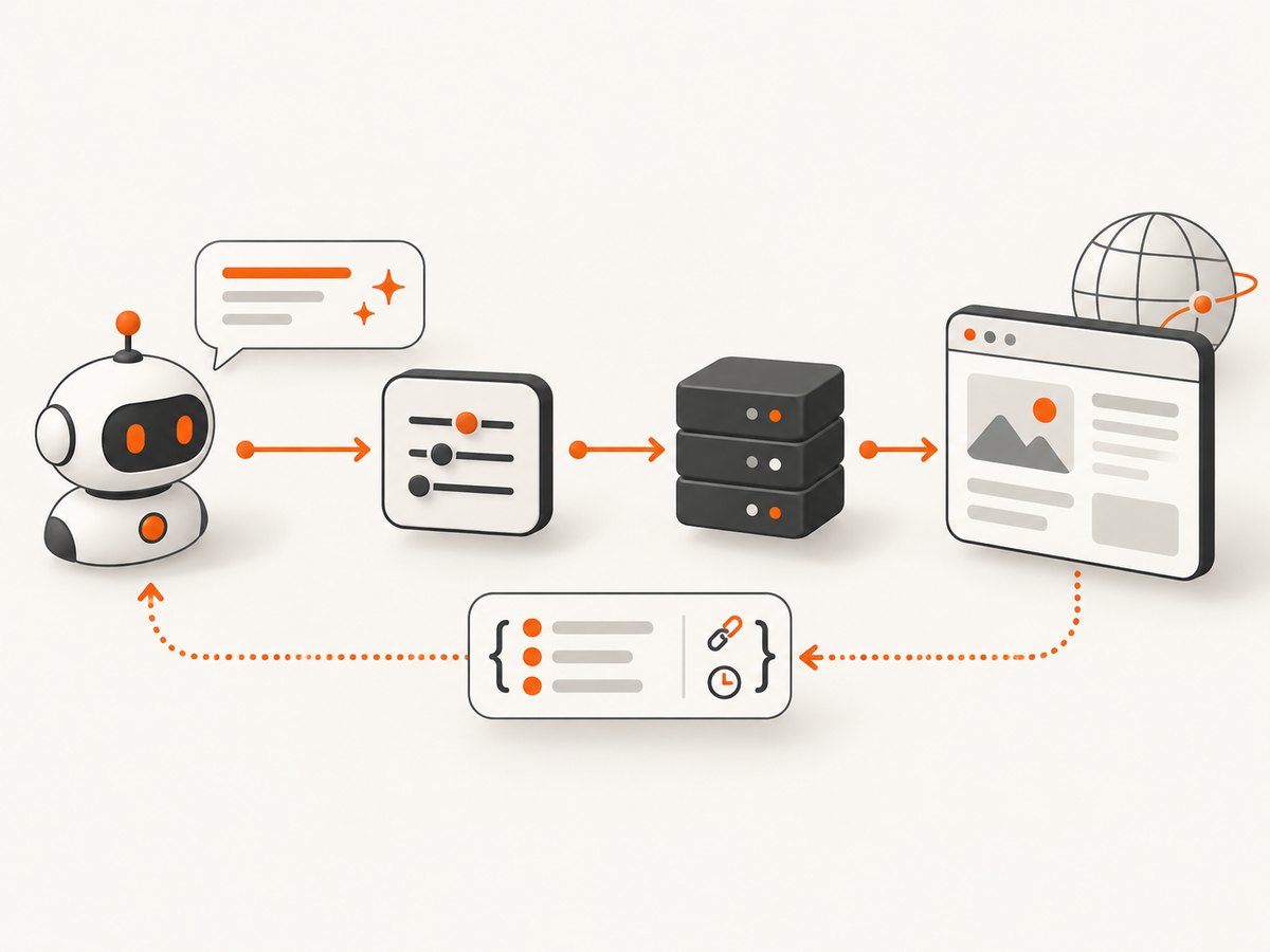 MCP separates the agent, server tools and returned web data.