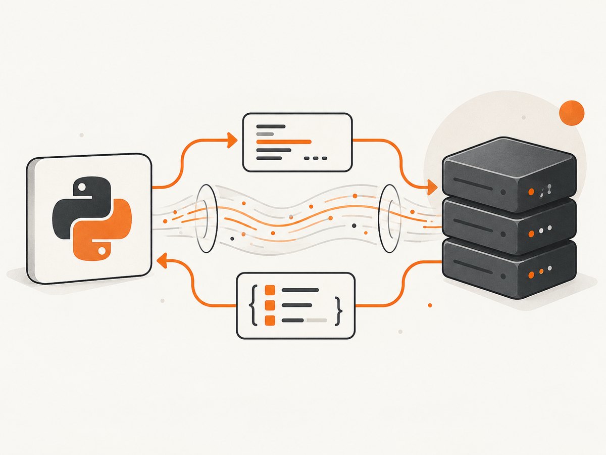 A Python MCP client opens a transport, calls a tool, and receives structured content.