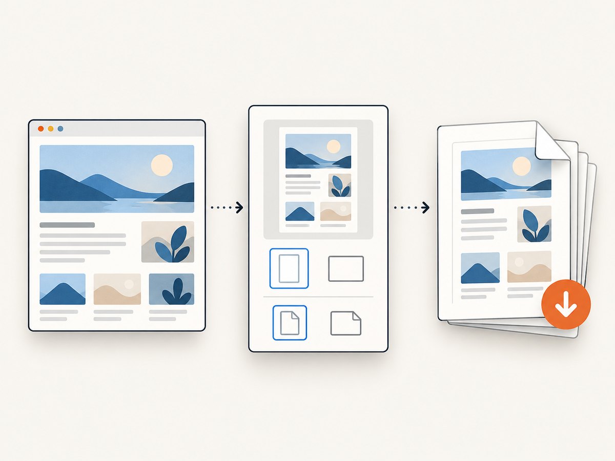 Chrome’s print preview turns a rendered page into a paginated PDF; review the layout before saving.