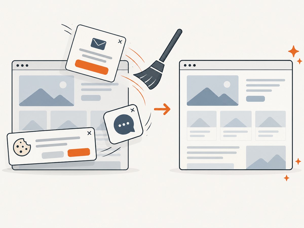 Consent banners, popups, and chat widgets can be removed before an automated capture.