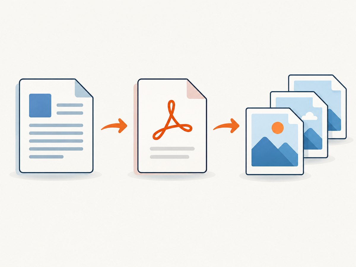 A PDF intermediate lets you inspect page boundaries before rasterizing each page.
