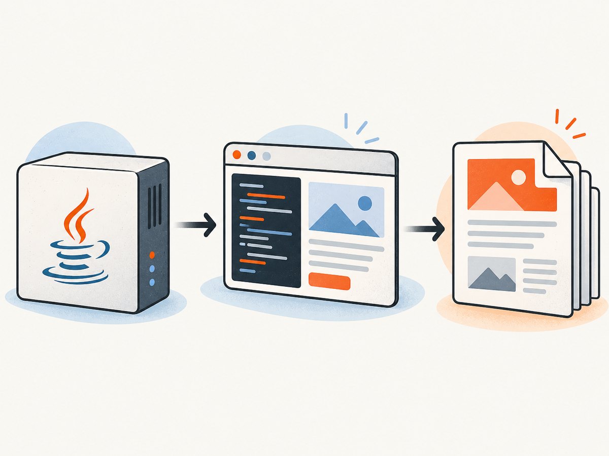 A browser executes the page’s JavaScript before print layout produces the PDF.