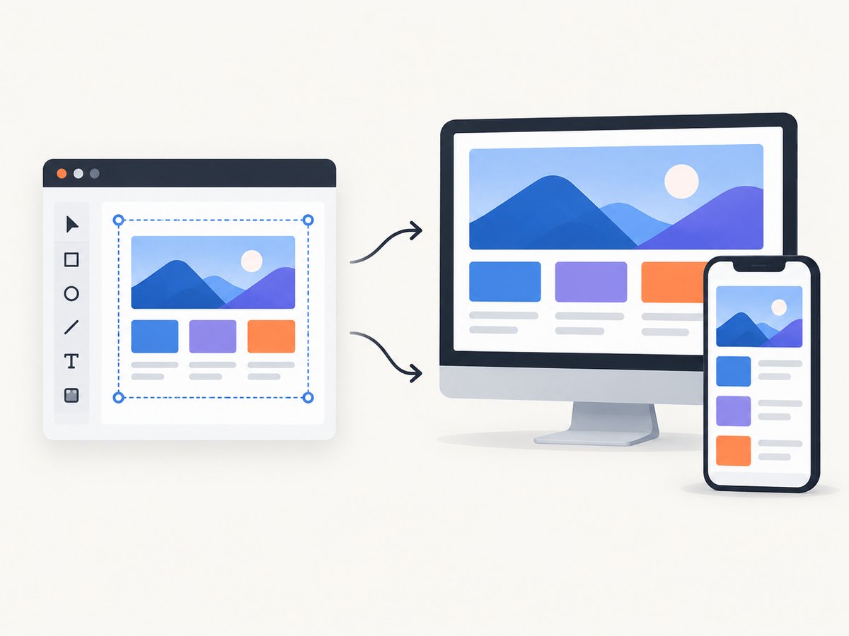 A design frame becomes responsive layouts only after breakpoints and content behavior are reviewed.
