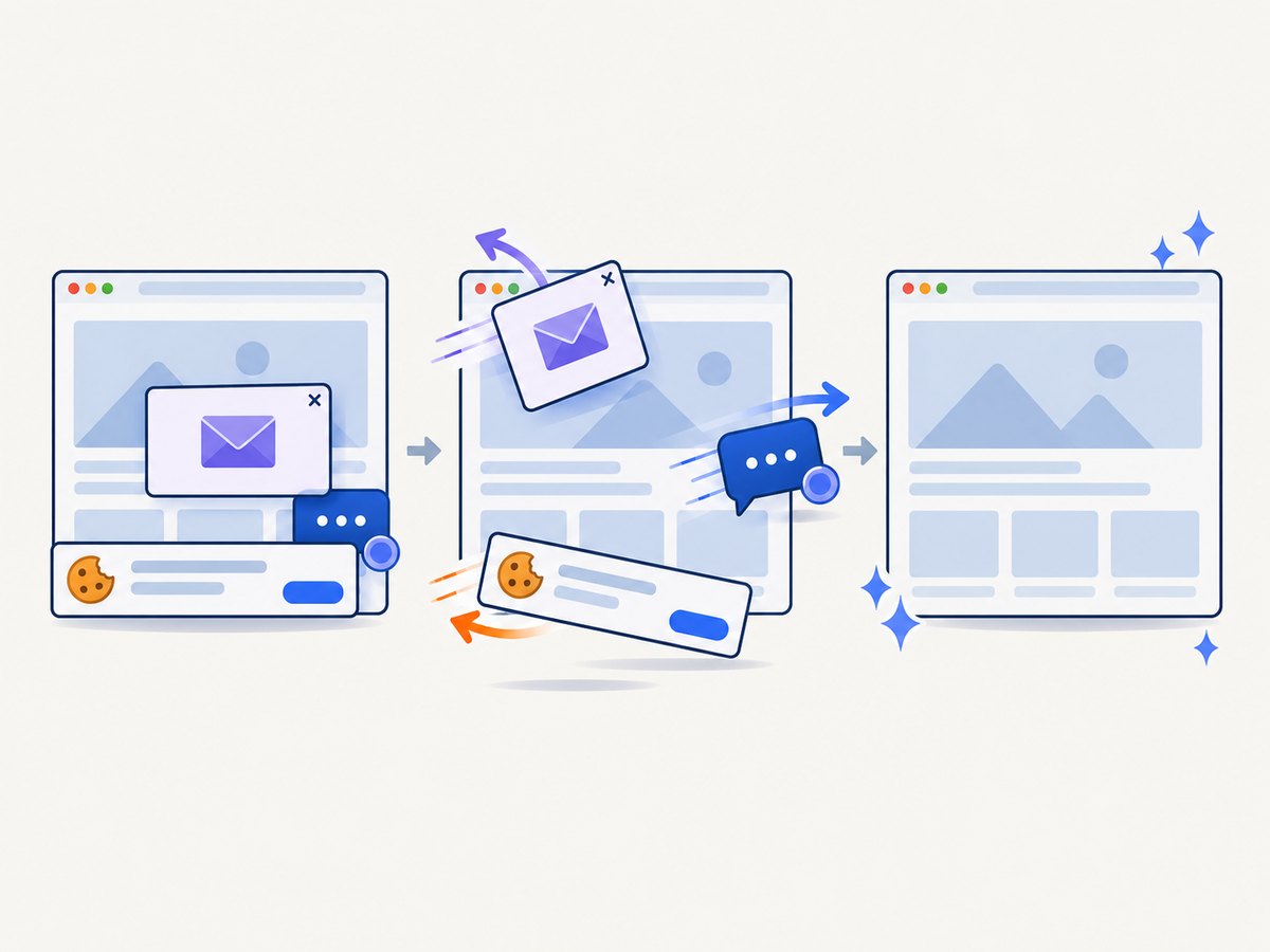 Automated capture can remove common overlays before taking a page preview.