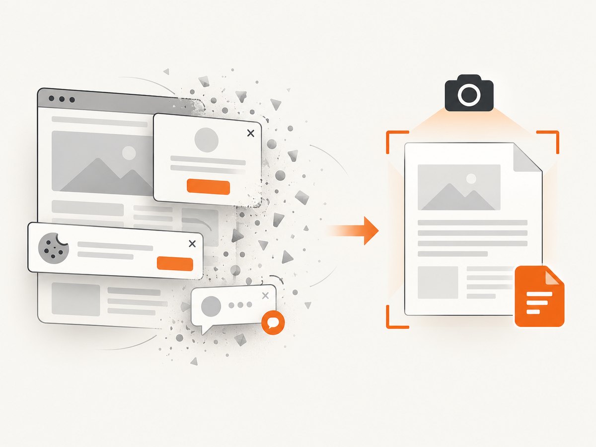 Cleanup before capture prevents overlays from appearing in the final document.