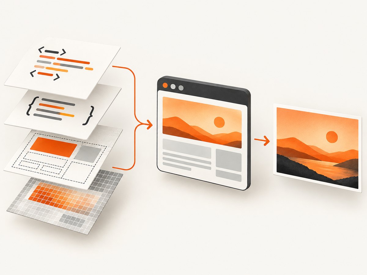 The browser renders HTML and its styles before the page can be saved as a JPG.