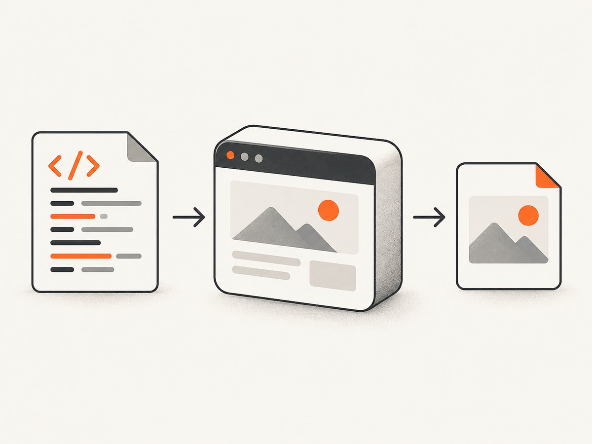A browser renders HTML and CSS before the pixels are captured.