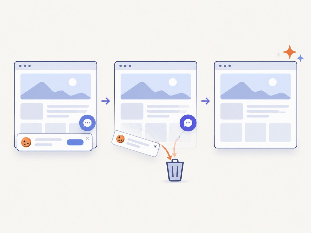 A browser renderer can wait for the page and remove overlays before producing the final image.