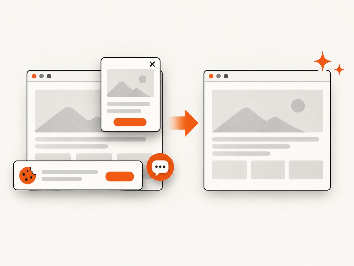 A capture pipeline can wait for the page and remove obstructing overlays before saving the image.
