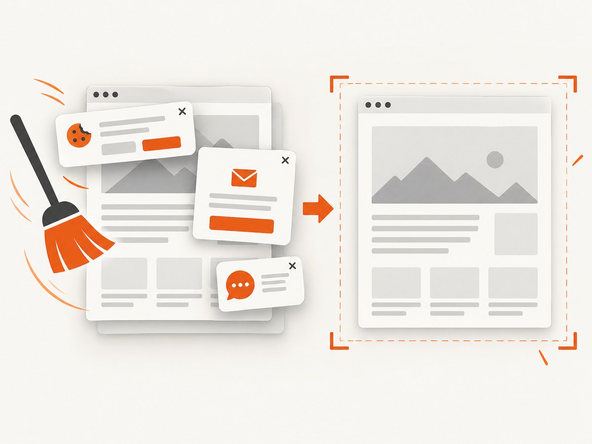 Pre-capture cleanup removes overlays that would otherwise cover the document.