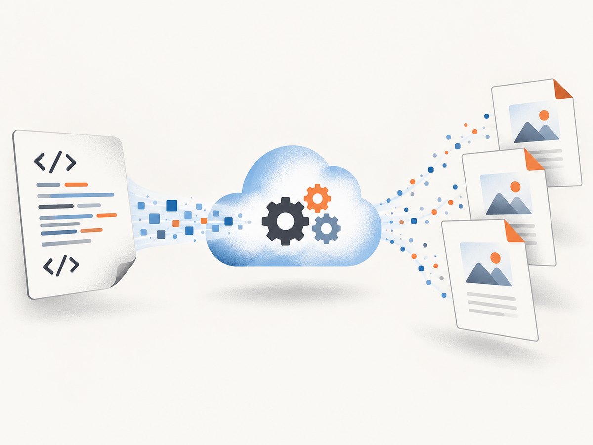 Raw HTML travels in an HTTP request and returns as PDF bytes.