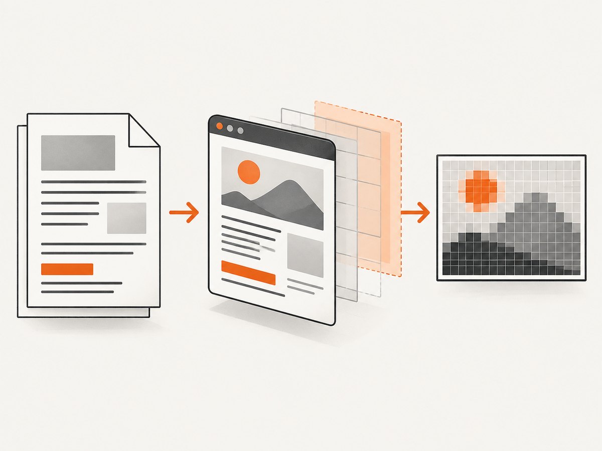 HTML becomes a JPG after a browser renders the page into pixels.