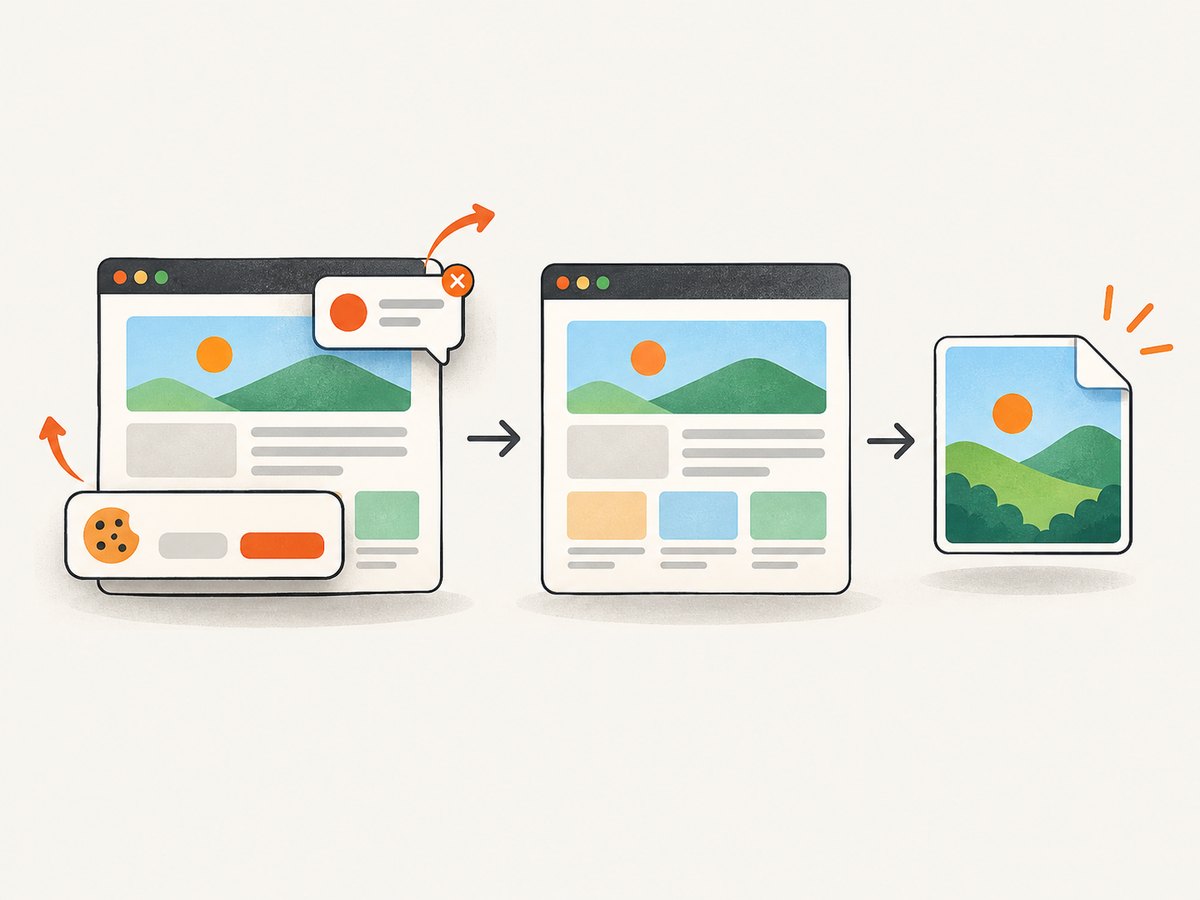A clean capture removes obstructing overlays before producing the PNG.