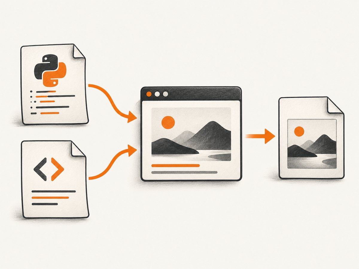 The basic pipeline: HTML is rendered, then the browser output is saved as an image.