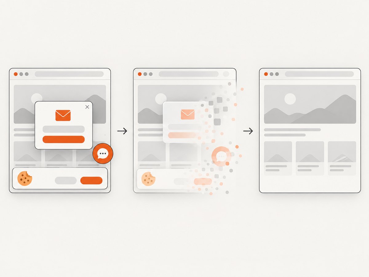 Automated capture can clear common overlays before saving the page image.