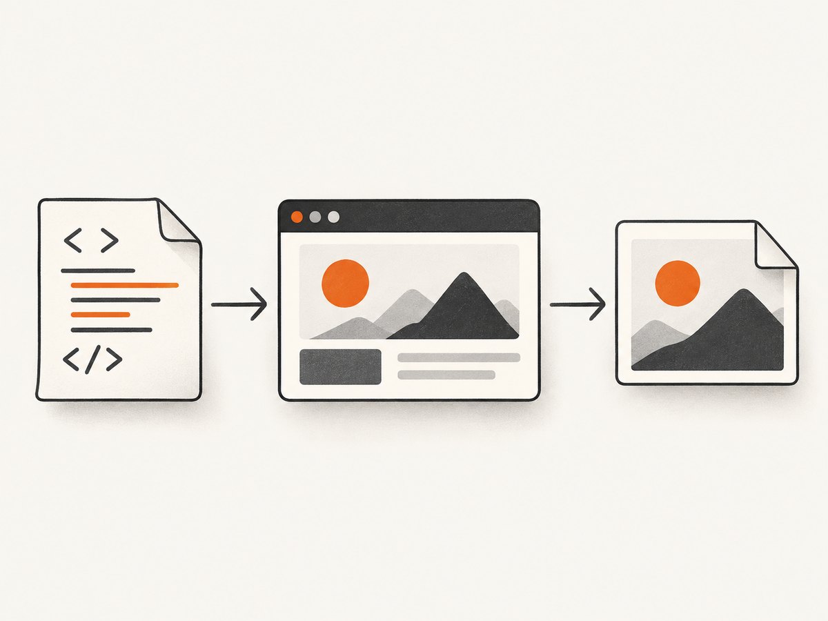 HTML is rendered in a browser before the pixels are saved as a JPG.