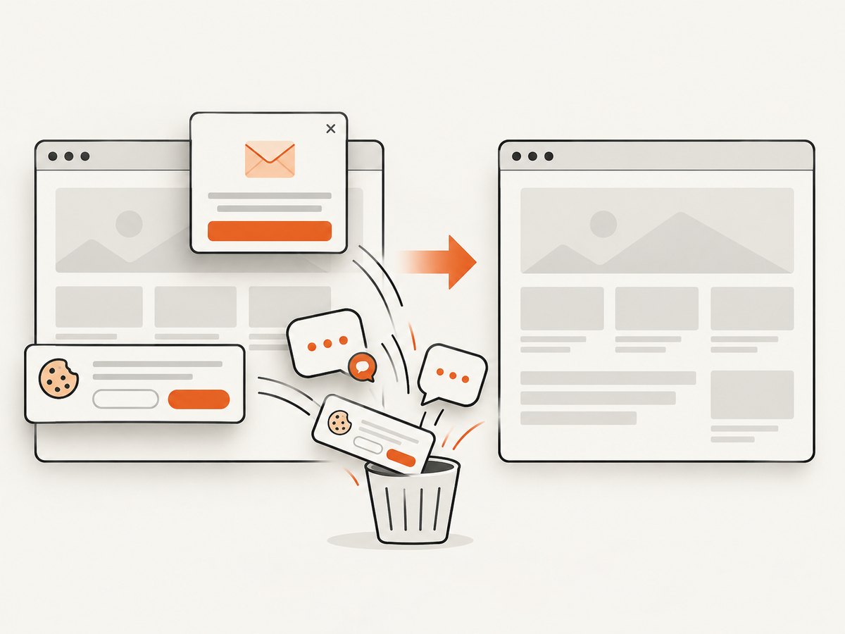 A clean capture pipeline removes consent banners, popups, and chat widgets before the image is returned.