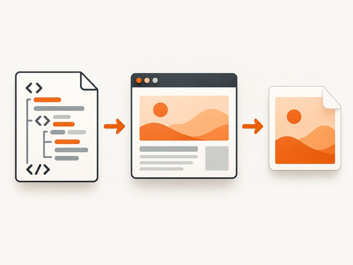 HTML is rendered first, then encoded into an image format.