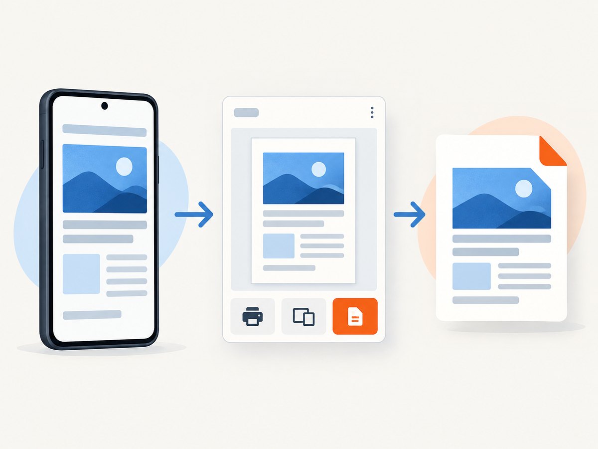 Chrome's Android print flow renders a webpage and saves the preview as a PDF.