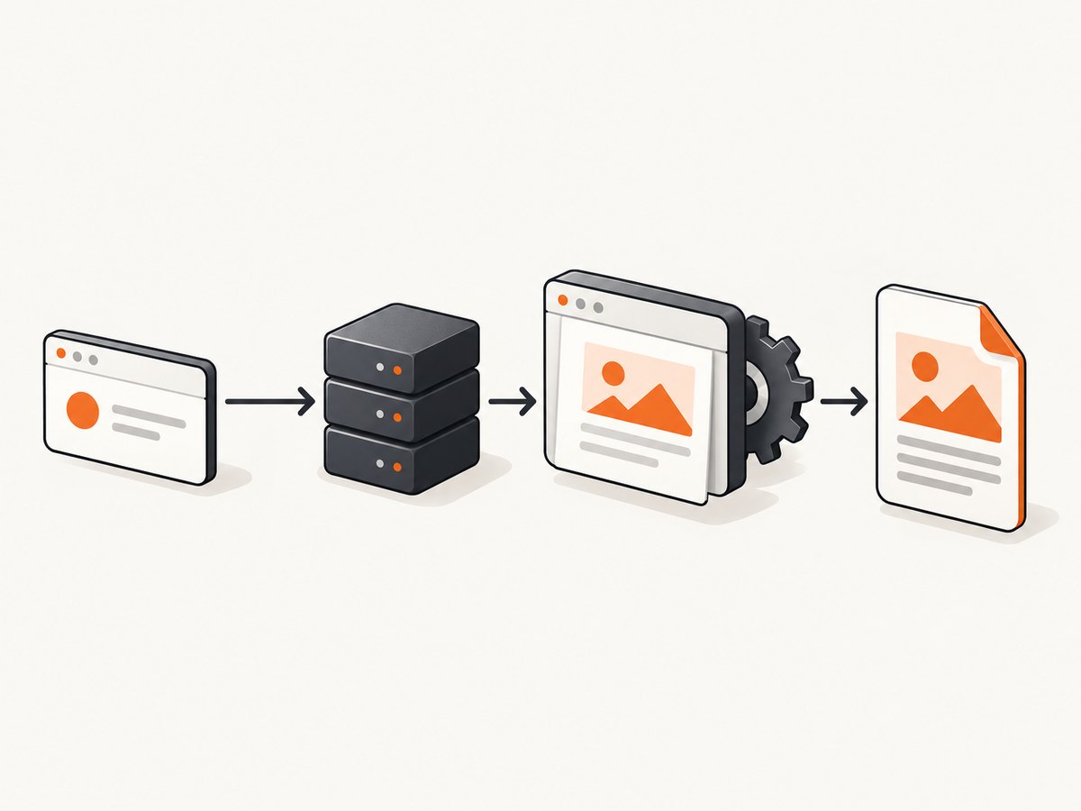 The conversion pipeline separates HTTP handling, HTML templating and browser PDF rendering.