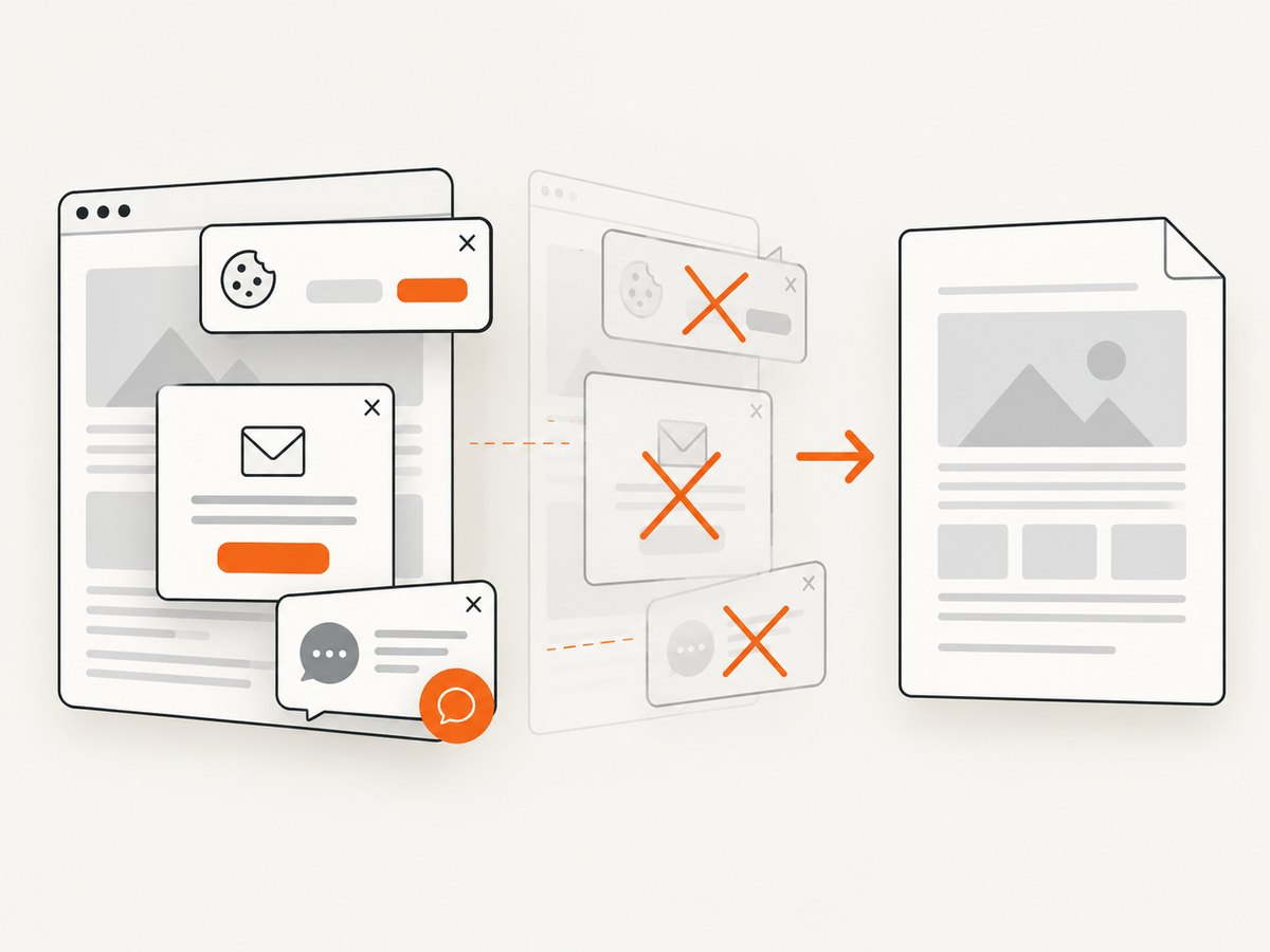 A capture service can remove consent elements and overlays before generating a document.