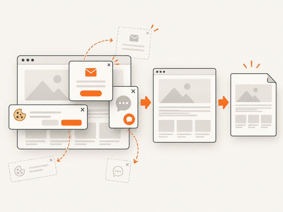 A hosted capture can remove common overlays before it captures a reachable page.