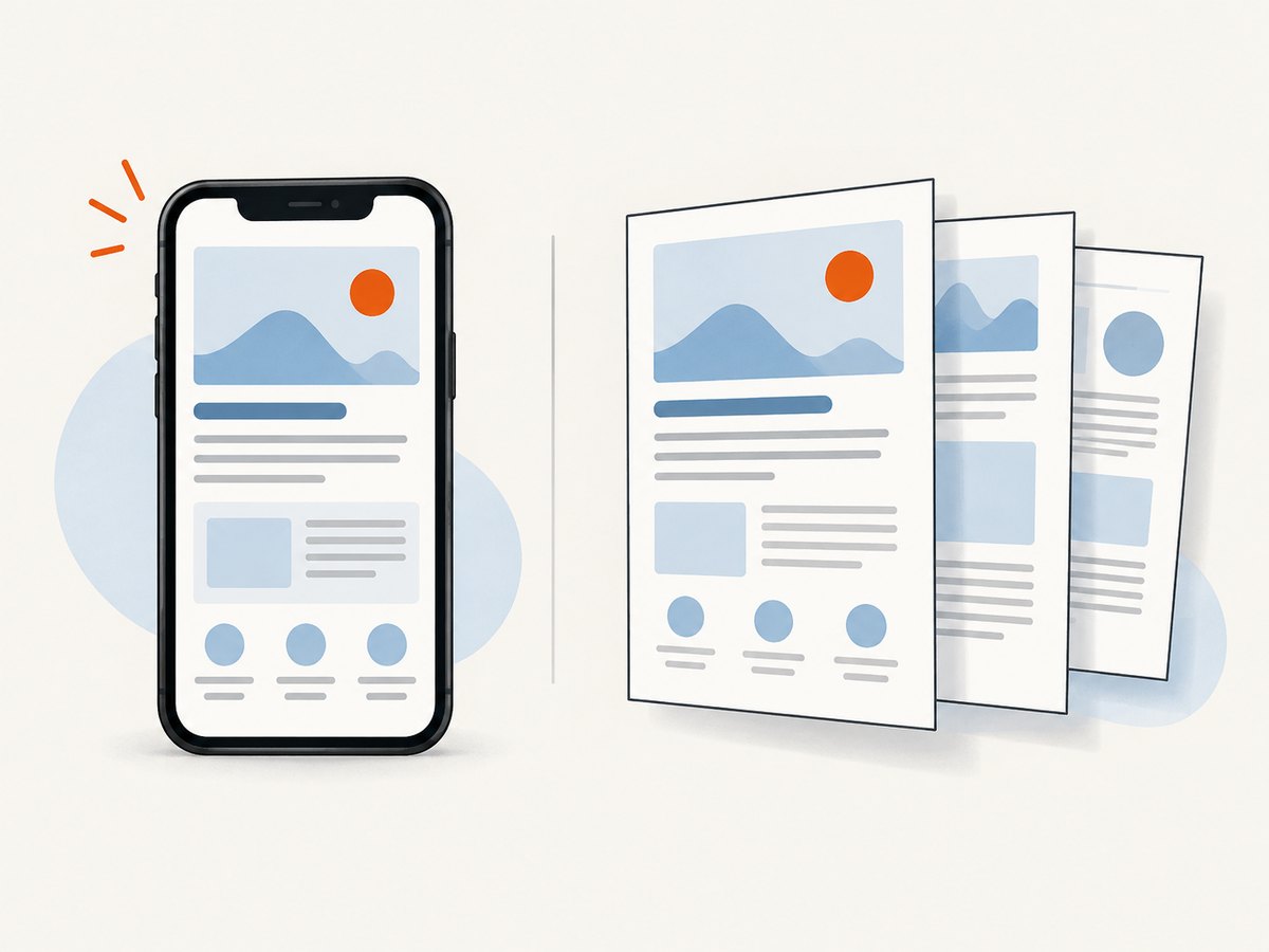 Responsive layouts must be repaginated when a live webpage becomes a PDF.