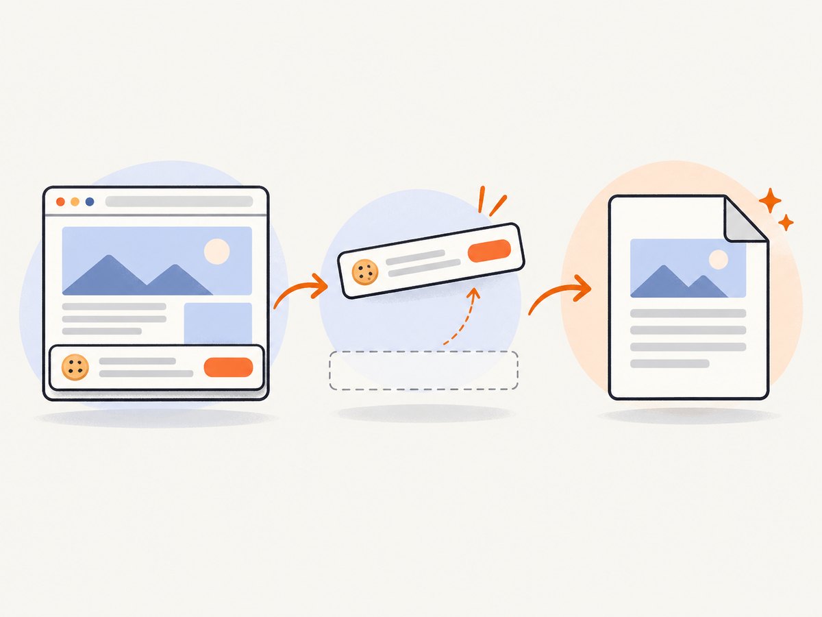A rendered page can be cleaned and paginated before it becomes a PDF.